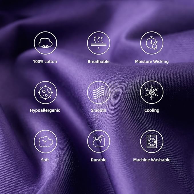400 Thread Count Cotton Pillow Case King with Zipper,40" L x 20" W, Cotton Pillow Protectors Cover- Set of 2 - Lavender - Pillows Not Included