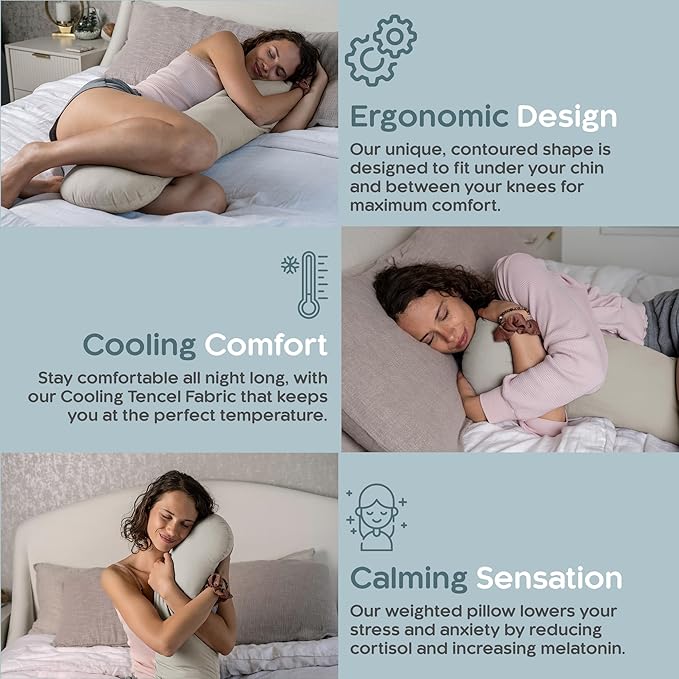 SleepCloud Weighted Body Pillow 6.5lbs - Weighted Pillow for Deeper Sleep (41” x 10”) - Cooling Body Pillows for Adults, Side Sleeper Body Pillows with Cover (Champagne)