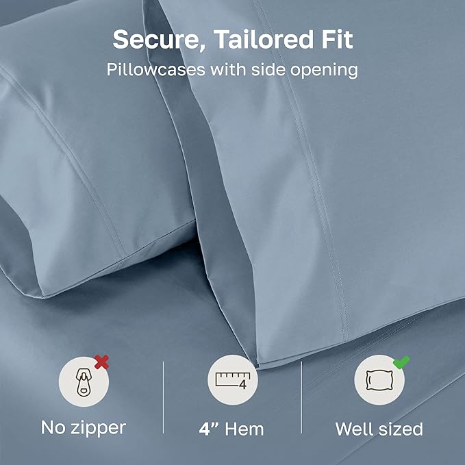 Heirloom Soft, Smooth & Thick Certified 800 Thread Count 100% Cotton Sateen, 2 Pillow Cases Standard Size Fits Standard & Queen Size Pillows (Dusty Blue)