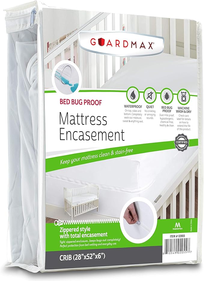Guardmax Crib Mattress Encasement with Zipper, Waterproof, Bed Bug Proof, and Dust Mite Proof Mattress Protector for Crib Size Bed up to 6" Deep, Zippered All Around Jersey Knitted Mattress Cover