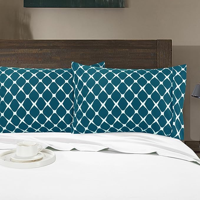 Elegant Comfort Luxury Ultra-Soft 2-Piece Pillowcase Set - 1500 Premium Hotel Quality Microfiber Double Brushed - Wrinkle Resistant, Standard/Queen, Bloomingdale Pattern Teal