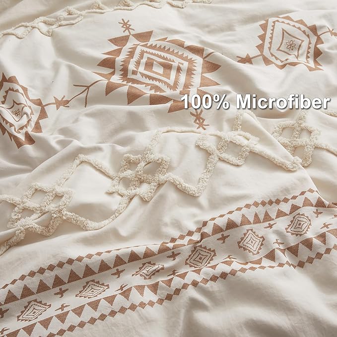 Oli Anderson Boho Duvet Cover Set Twin Size, Beige and Terracotta Color Clash 2 Pieces Microfiber Bedding Set, Durable and Super Soft Duvet Covers with Zipper and Ties, 68"*90"