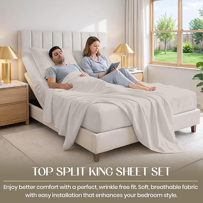SGI bedding 28" Cal King Split Top Flex Head Sheet 100% Egyptian Cotton Sheet Set 1000 Thread Count Flex Top Sheet for Adjustable Bed 4Pc Sheet Set 15" Deep Pocket for Sleep Number Bed - Silver