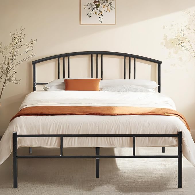 VECELO Full Bed Frame with Headboard and Footboard, 14 Inch Metal Platform Mattress Foundation, Sturdy Premium Steel Slat/No Box Spring Needed