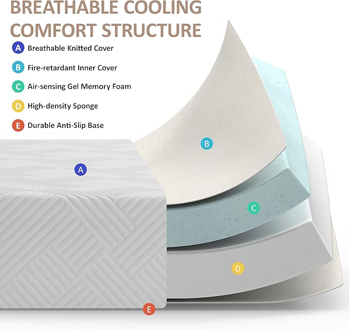 12 Inch Twin XL Size Memory Foam Mattress, Gel Cooling Bed Mattress with Breathable and Removable Cover, Medium Firm for Pressure & Pain Relief, In a Box | Fiberglass Free | CertiPUR-US Certified