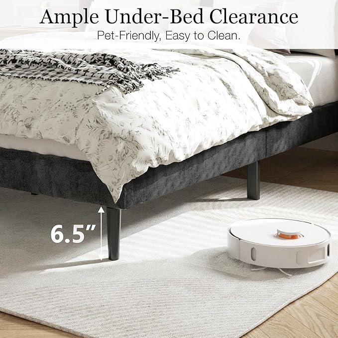 HAOARA Queen Bed Frame with Headboard, Velvet Upholstered Platform Bed Frames with Wingboard, Contemporary Mattress Foundation, Noise Free, No Box Spring Needed, Easy Assembly, Black