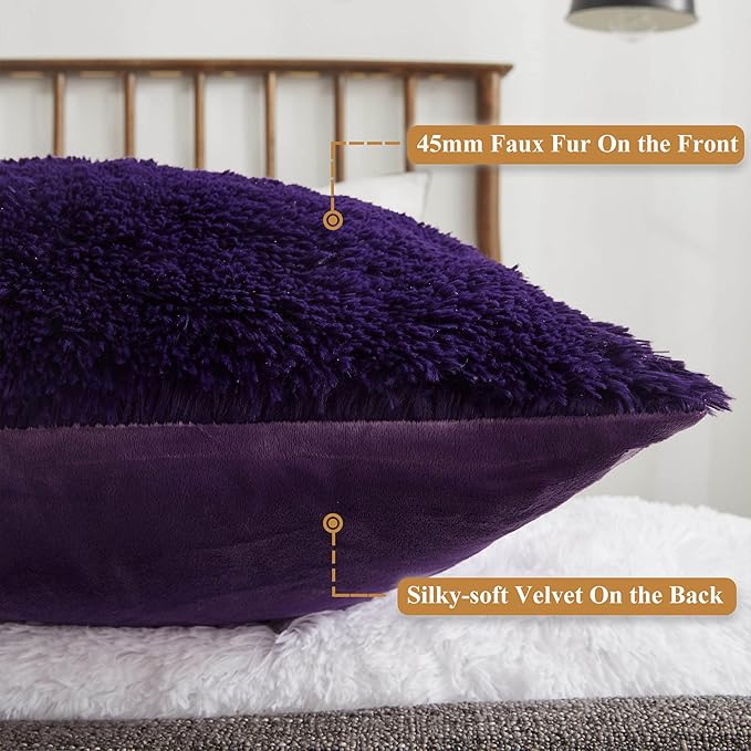 XeGe Soft Plush Body Pillow Cover, 20x54 Big Fluffy Body Pillowcase, Boho Faux Fur Fuzzy Long Decorative Pillow Sham for Bedroom Sofa Couch, Solid Shaggy Bed Pillow Case Purple