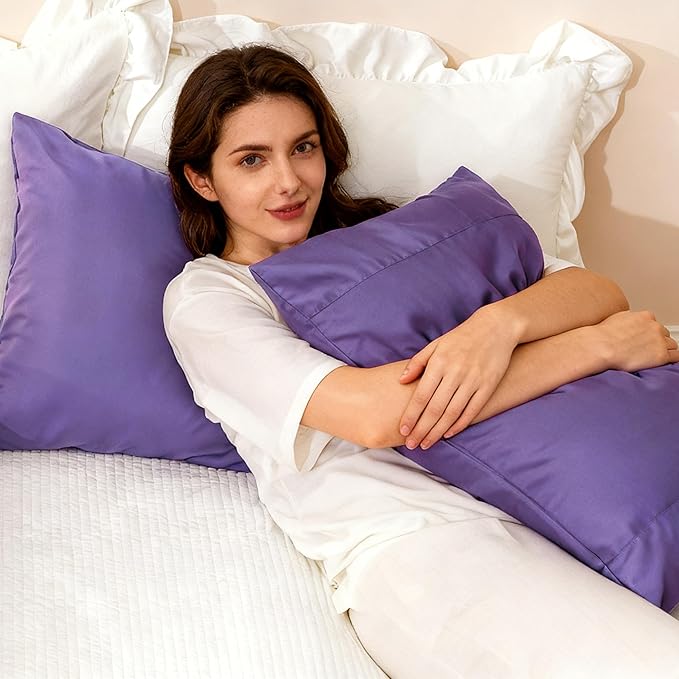 TELUS Pillow Cases Queen Size 2 Pack, Bamboo Rayon Pillowcase with Envelope Closure, Cooling Breathable Pillow Cover for Hot Sleeper & Night Sweats, 20x30 inch, Dark Purple