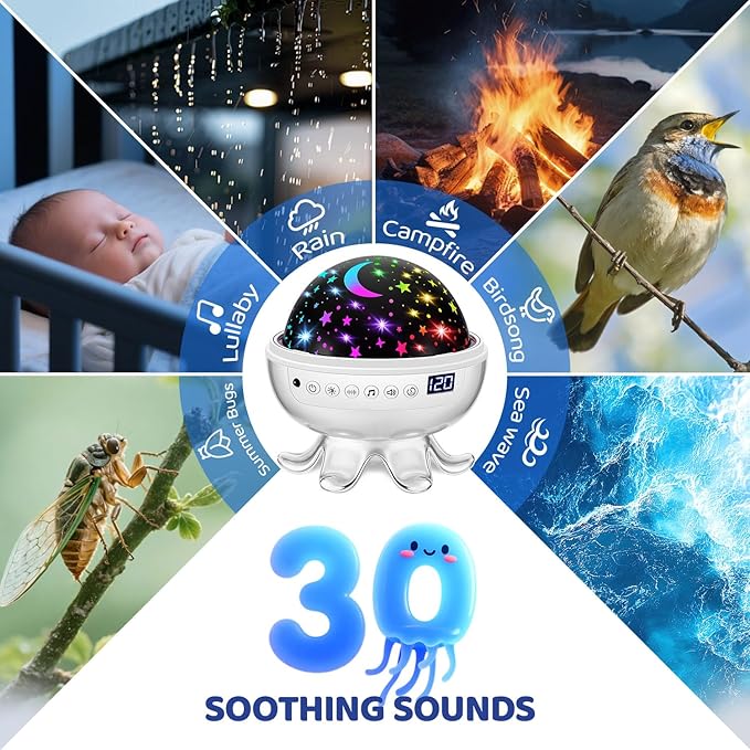 Baby Sound Machine Outdoor Speaker Electronics Projector with Star, 30 Soothing Sounds White Noise Machine for Sleep, 31 Color | 4 Films Sleep Trainer, Remote+Timer+3 Brightness Outdoor Speaker