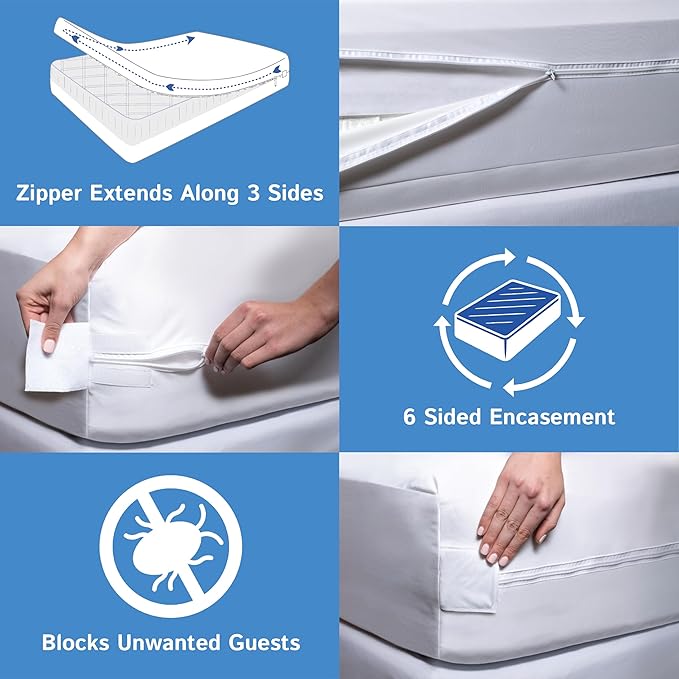 Cot Size Waterproof Mattress Protector (30" Wx75 L) - Waterproof Zippered Encasement Premium Quality Bed Cover Protects Against Dust, Allergens White