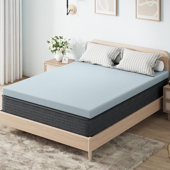 OhGeni 2 Inch Full Memory Foam Mattress Topper Pad with Cover, Soft Bed Cover with Anti-Slip Base, Enhanced with Cooling Gel，Premium Comfort for Sleep & Back Pain Relief, Removable & Washable