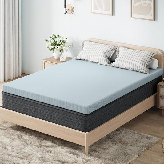 OhGeni 2 Inch King Memory Foam Mattress Topper Pad with Cover, Soft Bed Cover with Anti-Slip Base, Enhanced with Cooling Gel，Premium Comfort for Sleep & Back Pain Relief, Removable & Washable