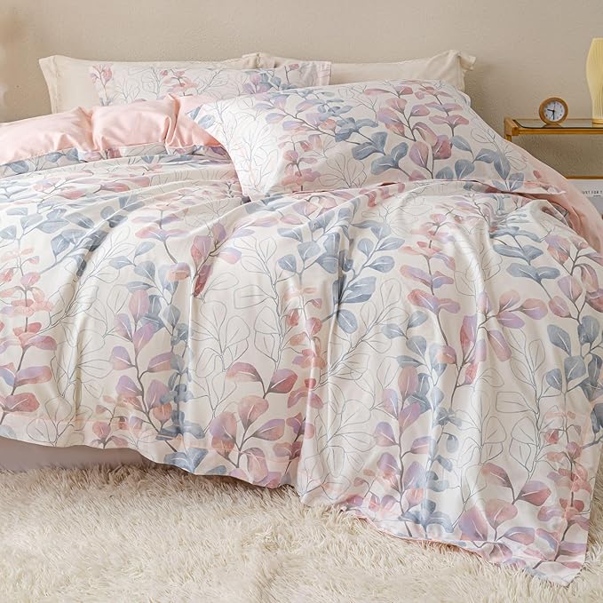 OAITE Duvet Cover Set Twin Size Floral Pattern Ultra Soft 100% Cotton Duvet Cover Sets 3-PC, Breathable Duvet Cover with Zipper Closure & Corner Ties(2 Pillow Shams,1 Duvet Cover)