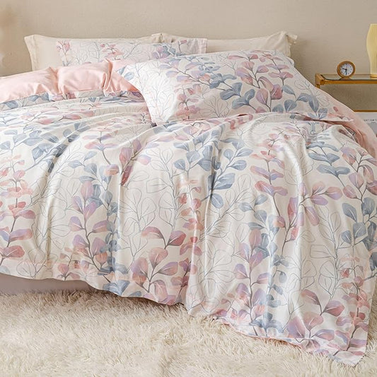 OAITE Duvet Cover Set Queen Size Floral Pattern Ultra Soft 100% Cotton Duvet Cover Sets 3-PC, Breathable Duvet Cover with Zipper Closure & Corner Ties(2 Pillow Shams,1 Duvet Cover)