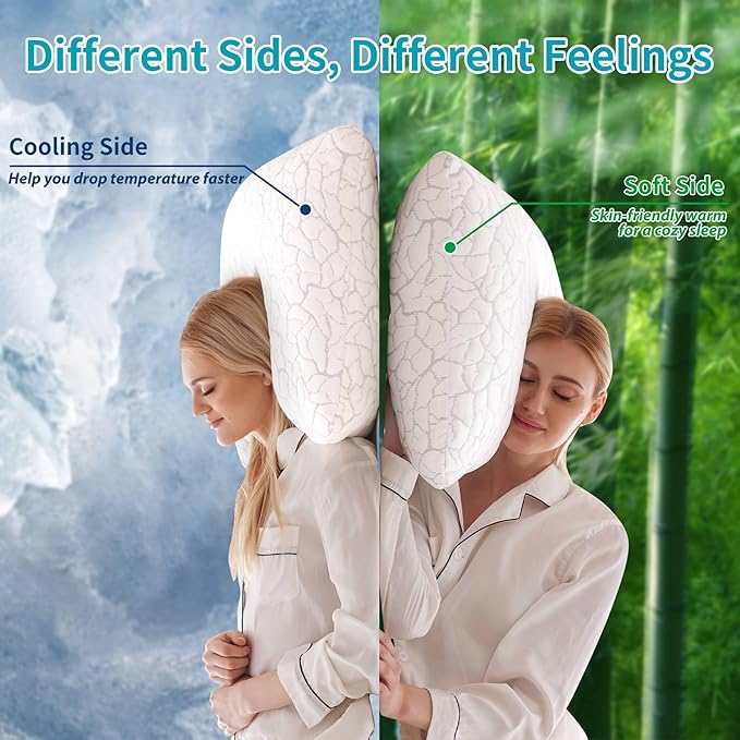 Cooling Pillows for Sleeping 1 Pack, Standard Size Adjustable Shredded Memory Foam Pillows, Firm Bed Pillows for Side, Back, Stomach, Hot Sleepers, Cold Single Pillow for College Dorm Room