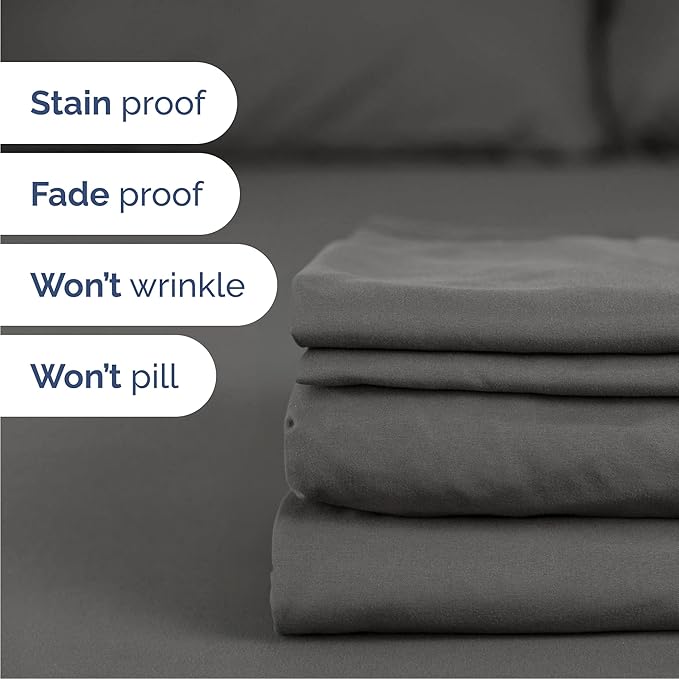 Cal King Size 4 Piece Sheet Set - Comfy Breathable & Cooling Sheets - Hotel Luxury Bed Sheets for Women & Men - Deep Pockets, Easy-Fit, Soft and Wrinkle Free Sheets - Charcoal Oeko-Tex Bed Sheet Set