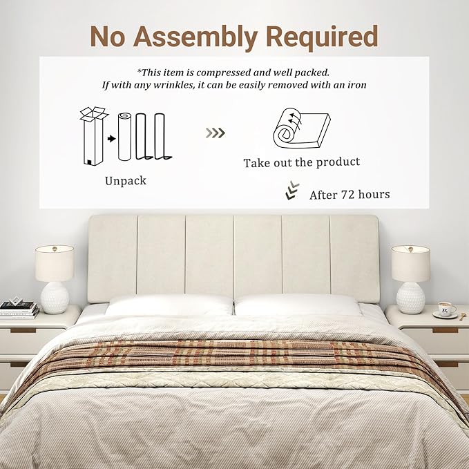 Queen Size Headboard Only-No Assembly, Upholstered Headboard Queen Size Linen Fabric Modern Style Headboards Extra-Thick, Beige