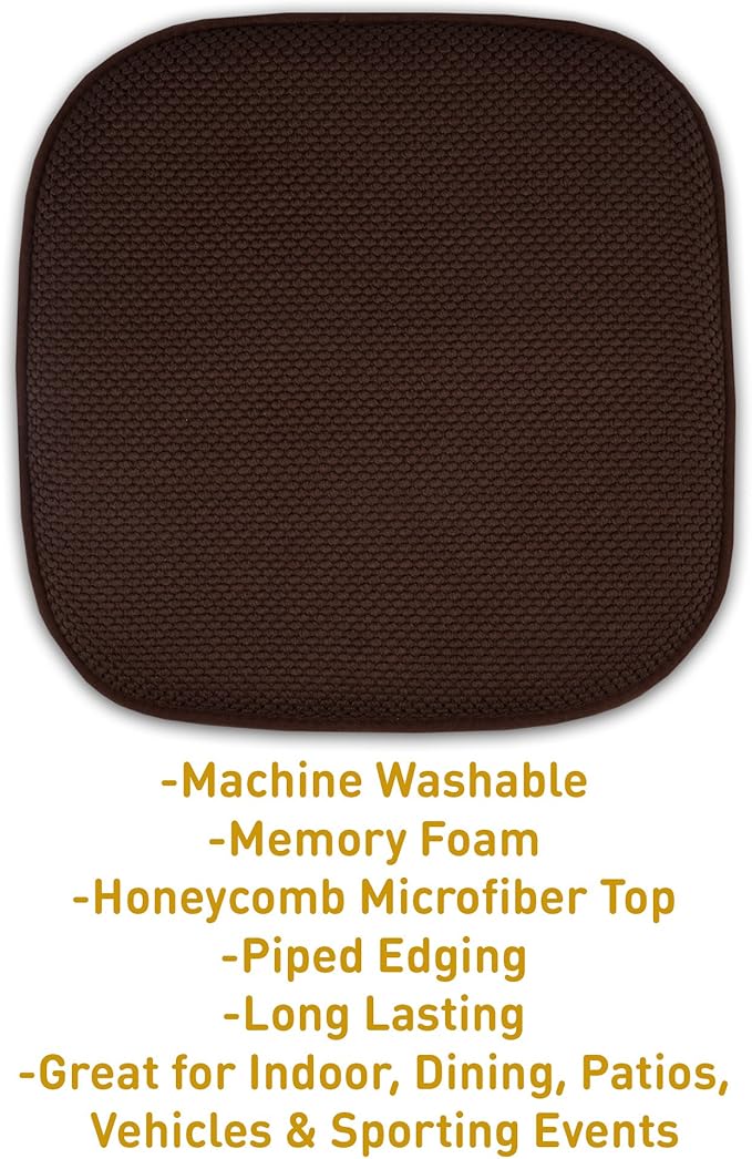 Sweet Home Collection Cushion Memory Foam Chair Pads Honeycomb Nonslip Back Seat Cover 16" x 16" Brown, Pack of 6