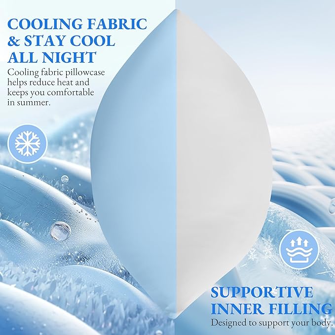 ELNIDO QUEEN Cooling Body Pillow Insert with Cover – Breathable Long Body Pillow for Side Sleepers, Soft Support Bed Pillow for Adults, 20x54 Inches Blue
