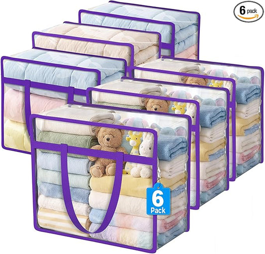 Budding Joy 6 Pack Clear Zippered Storage Bags for Clothes,40L Closet Organizers and Storage Containers Vinyl Moving Bag for Bedding, Linen, Blankets, Comforters, Clothing & Toys
