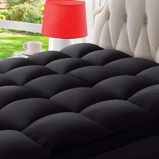 Full Mattress Topper Extra Thick Pillowtop Cooling Mattress Topper Plush Mattress Pad Cover Protector with 8-21 Inch Deep Pocket 3D Snow Down Alternative Fill Black