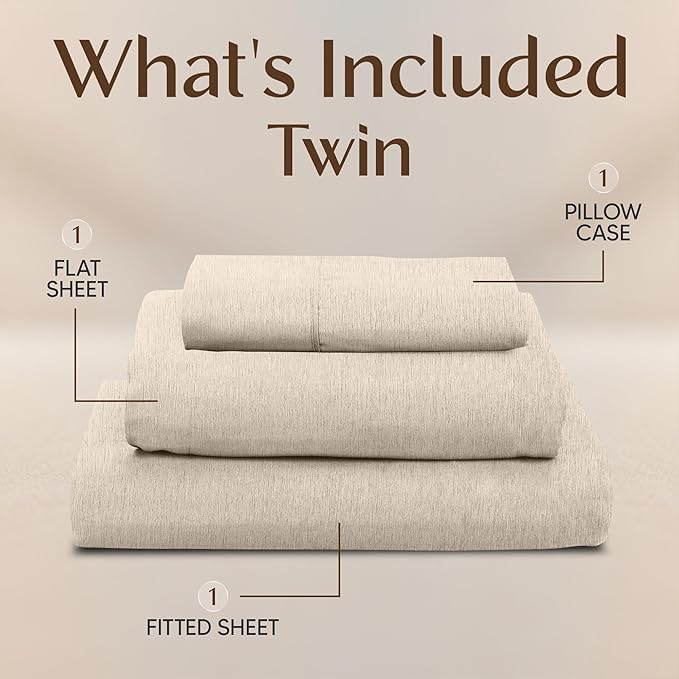Utopia Bedding Twin Sheet Set – 3 Piece Bed Sheets for Twin Size Bed, Soft and Breathable Microfiber, Includes 1 Fitted Sheet, 1 Flat Sheet and 1 Pillowcase – Oeko Tex (Heather Beige)