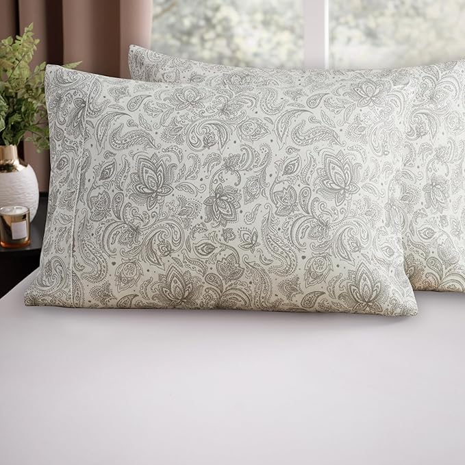 Elegant Comfort Luxury Ultra-Soft 2-Piece Pillowcase Set - 1500 Premium Hotel Quality Microfiber Double Brushed - Wrinkle Resistant, King Size, Paisley Pattern Gray