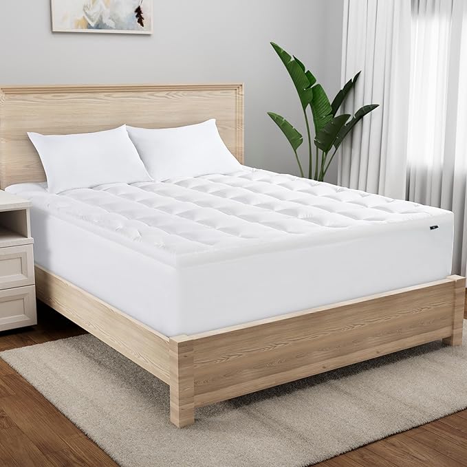 Serta Memory Flex Soft Twin Mattress Topper, 2" Pillow Top Mattress Pad, Cushioning Stain Resistant Mattress Protector with 15" Pocket for Secure Fit, Machine Washable, White