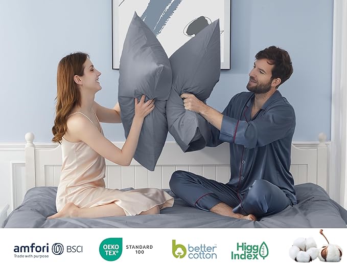 Pillow Cases, King Size Cotton Percale Weave Pillowcases, Pre-Shrunk Breathable and Hypoallergenic Pillowcases, Set of 2 (2 Piece King 20 Inch x 40 Inch, Dark Gray)