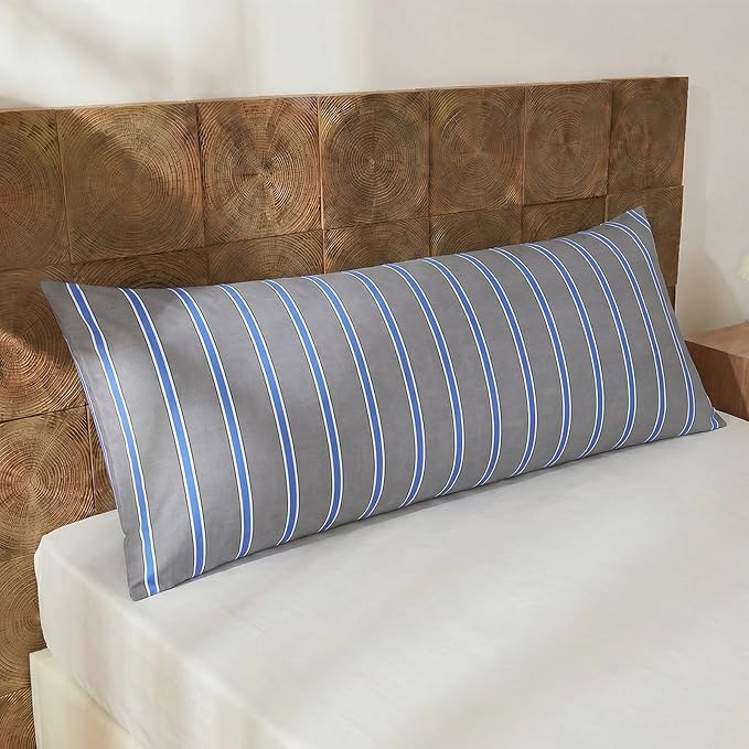 Merryword Body Pillowcases, 100% Cotton Body Pillow Cover, Blue and Gray Striped Pillowcases, Luxury Linen Like Pillowcase, Soft Breathable Engineered Stripes Pillow Cover