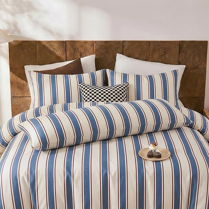 Merryword Striped Body Pillow Cover 20x54inches, 100% Cotton Long Pillowcase, White and Blue Striped Pillowcase, Soft Breathable Stripe Pillowcase, 1-Piece