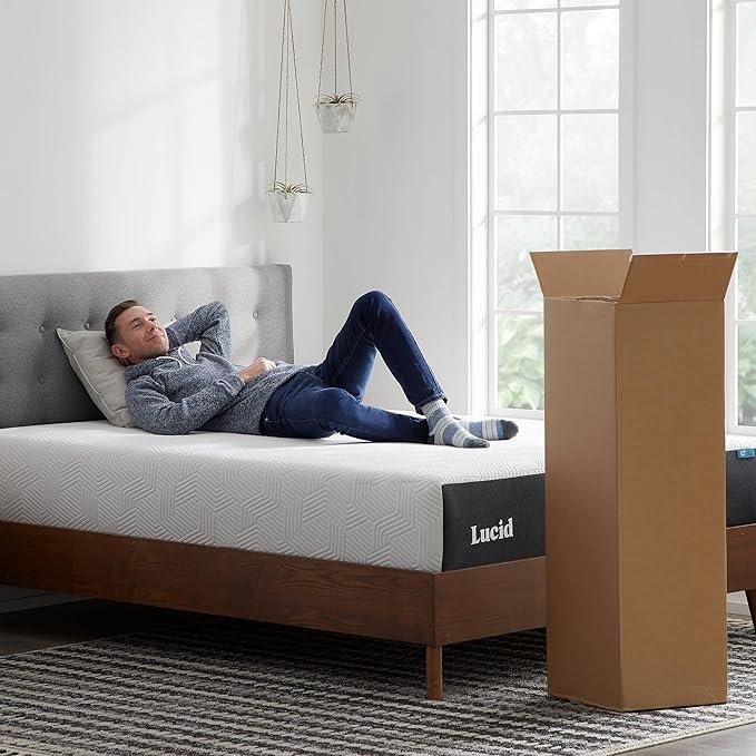 Lucid 12 Inch Memory Foam Mattress - Medium Plush Feel - Infused with Refreshing Bamboo Charcoal and Cooling Gel - Bed in a Box - Temperature Regulating - Pressure Relief - Breathable - Queen Size