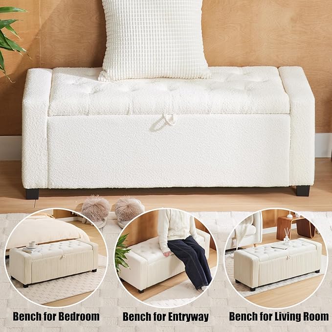 43 Inch Storage Ottoman Bench, Bench for Bedroom End of Bed, Ottoman with Storage for Living Room and Entryway (Boucle Cream)