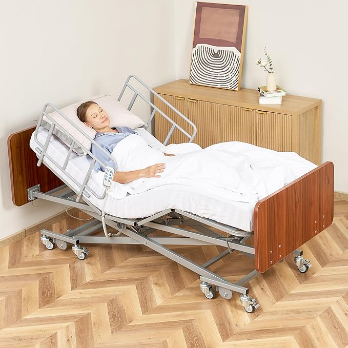 Hospital Bed with 3 Electric Functions, Ultra Low Electric Medical Bed with 6" Foam Mattress, Adjustable Height 7.2”-27.7”, Easy Installation, 530 lbs Capacity