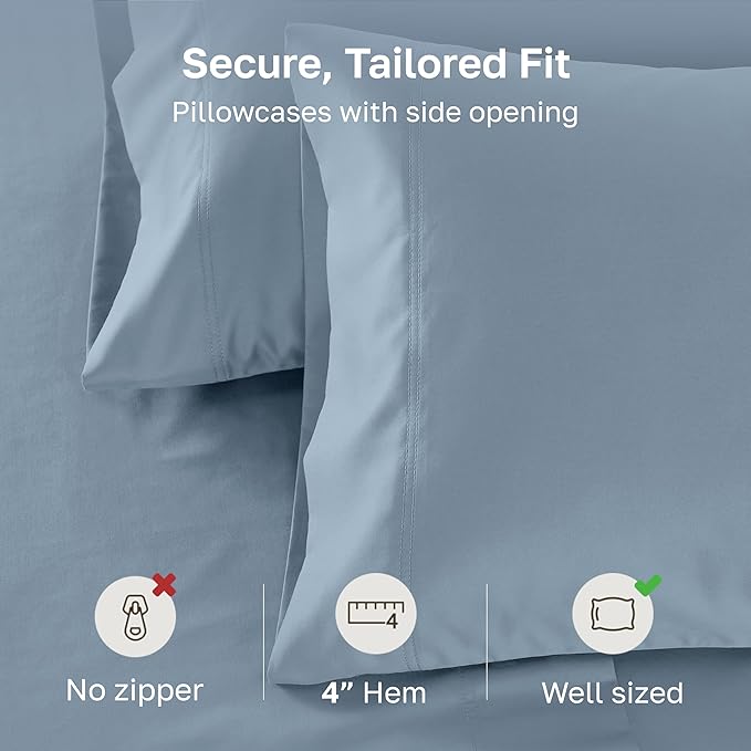 Luxuriously Soft Premium 600 Thread Count, 100% Cotton Set of 2 Cases, Crisp Pillowcases King Size Set of 2, Fits King Pillows (Pastel Blue)