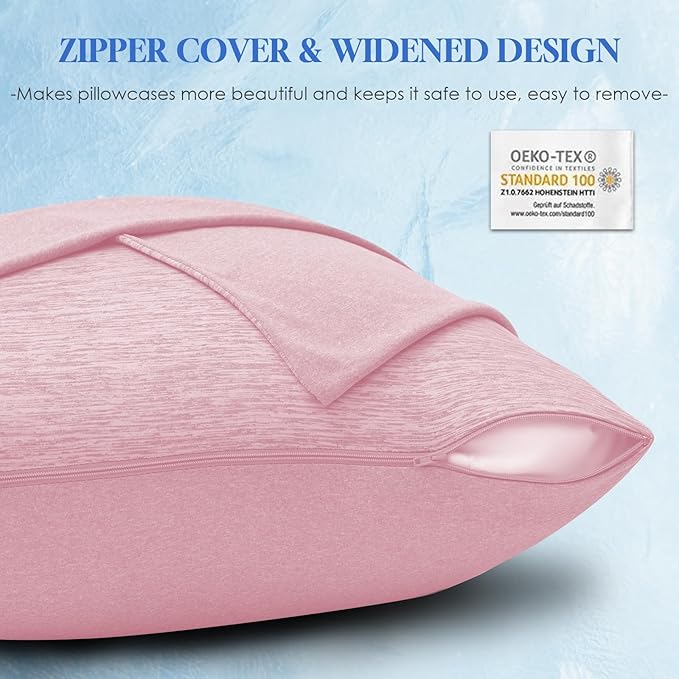 CHOSHOME Cooling Pillow Cases Zipper Pillow Covers Q-Max > 0.45 Zippered Pillowcases for Hot Sleepers, Soft, Breathable, Skin-Friendly, 4 Pack (Standard, 20" x 26", Pink)
