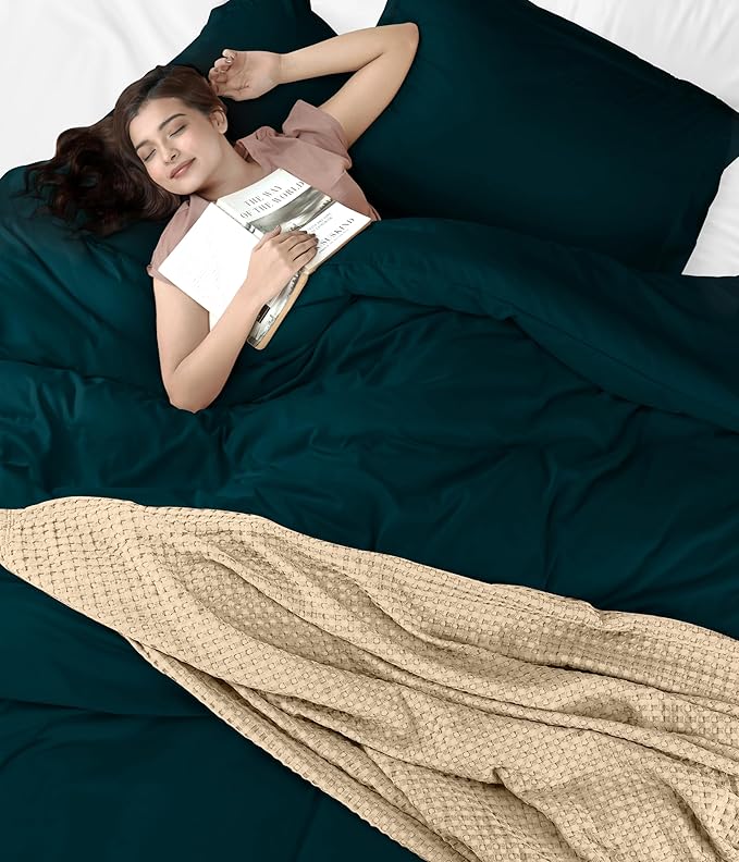 Utopia Bedding Duvet Cover Queen Size - 3 Piece with Zipper Closure - 1 Comforter Cover 90X90 Inches & 2 Pillow Shams 20X26 Inches (Teal) Comforter Not Included