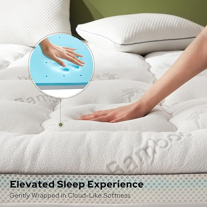 BEDLORE 4 Inch Memory Foam Mattress Topper King,2-in-1 Dual Layer Design (2" Gel Memory Foam + 2" Plush Pillow Top Cover) Mattress Topper Medium-Firm,Pressure Relief & Back Pain Support(White)