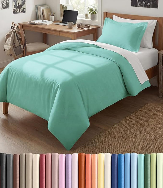 Duvet Cover Twin/Twin XL Size Set - Extra Soft Twin/Twin XL Duvet Cover 68" x 90" with 1 Pillow Sham - Hotel Luxury, Easy Care, Fade Free with Zipper Closures & Ties - Comfy & Breathable (Spa Blue)