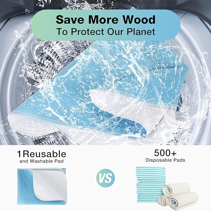 Bed Pads Washable Waterproof, 52" x 34" (3 Pack) Incontinence Bed Pads, Waterproof Bed Pad & Pee Pad, Perfect for Kids, Adults, The Elderly and Pets