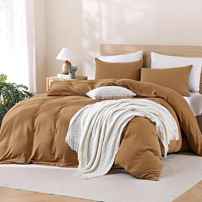 TOCOMOA Muslin Duvet Cover 100% Cotton Like Linen Texture Breathable Soft Comfy 3-Piece Burnt Orange Comforter Cover Fall Bedding Set (King 104"x90", Comforter Not Included)