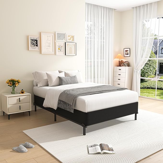 MAF Twin XL Box Spring and Cover Set, 7 Inch High Profile Metal BoxSpring 3500 lbs Black Heavy Duty Metal Mattress Foundation with Easy Clean Fabric Cover, Easy Assembly