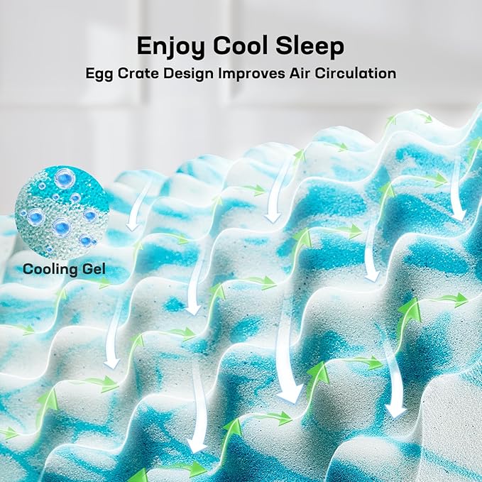 Marsail Full Size 3-inch Egg Crate Memory Foam, Mattress Topper with Infused Cooling Gel for Sleeper Sofa, RV, Camper, CertiPUR-US® Certified
