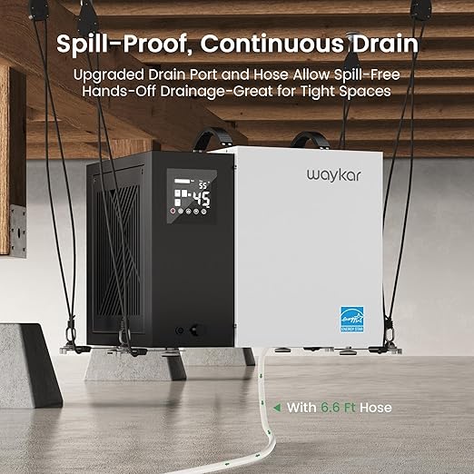 Waykar 70 Pint Energy Star Crawl Space Dehumidifier with Drain Hose for Basements, Commercial & Water Damage Spaces up to 5000 Sq. Ft., Compact, Strong Dehumidification, 5-Year Quality Coverage