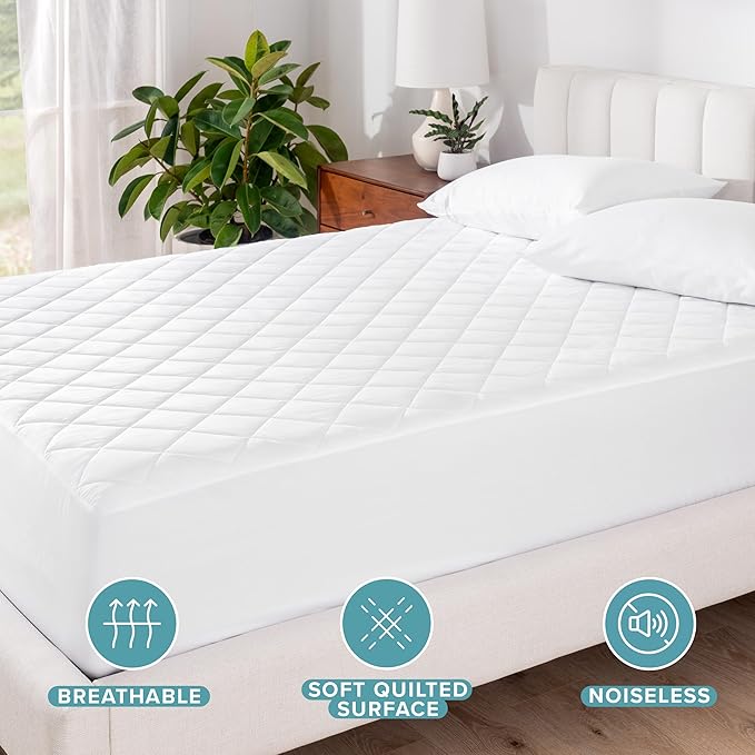 Bare Home Waterproof Quilted Mattress Protector - Cooling Mattress Pad - Protects Against Spills - Easily Washable - Elastic Fitted Mattress Cover - Stretch-to-Fit 15 Inches Deep (Split Flex King)