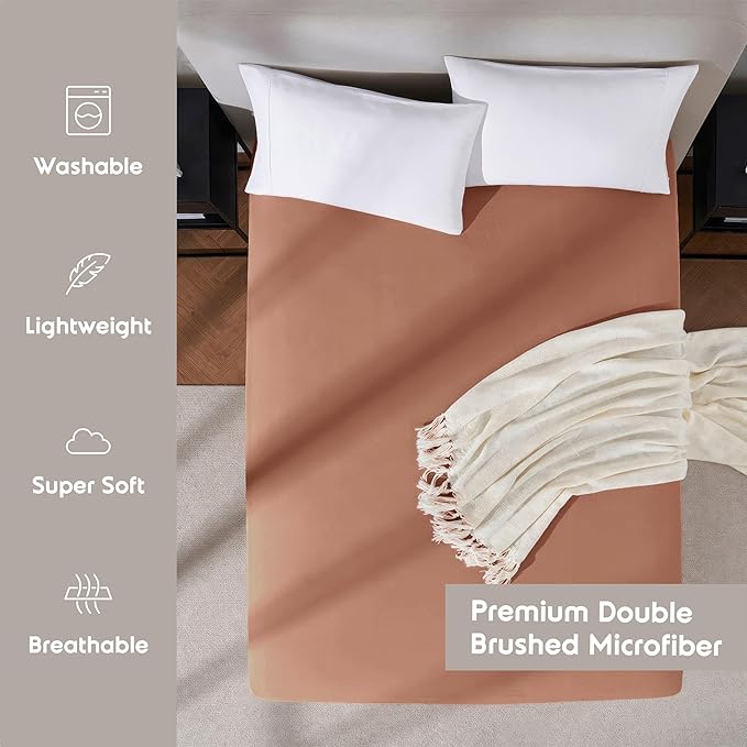 Nestl 2 Pack Rust Fitted Sheet Extra Deep Pocket, Hotel Luxury KingFitted Sheet Only Easily Fits 18 to 24 Inch Mattress, Super Soft, Wrinkle-Free and Breathable with Corner Straps
