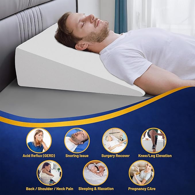 Greaton, Elevated Bed Wedge Pillow for Back Support, Acid Reflux, Leg, Neck Pain, Snoring, Triangle Pilow | Incline Shape for Improved Sleep, 12”x 24”x 24”, White