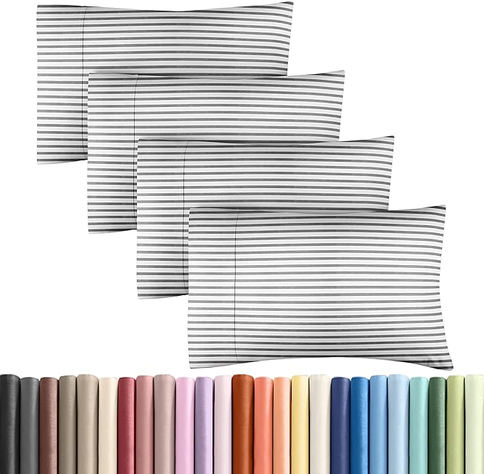 King Pillow Cases Set of 4 - Ultra Soft Hotel Quality Pillowcase Covers - Comfy, Cozy & Wrinkle Free - Shrinkage and Fade Resistant - Machine Washable Pillow Protectors - 4 Piece Set - Grey Stripes 2