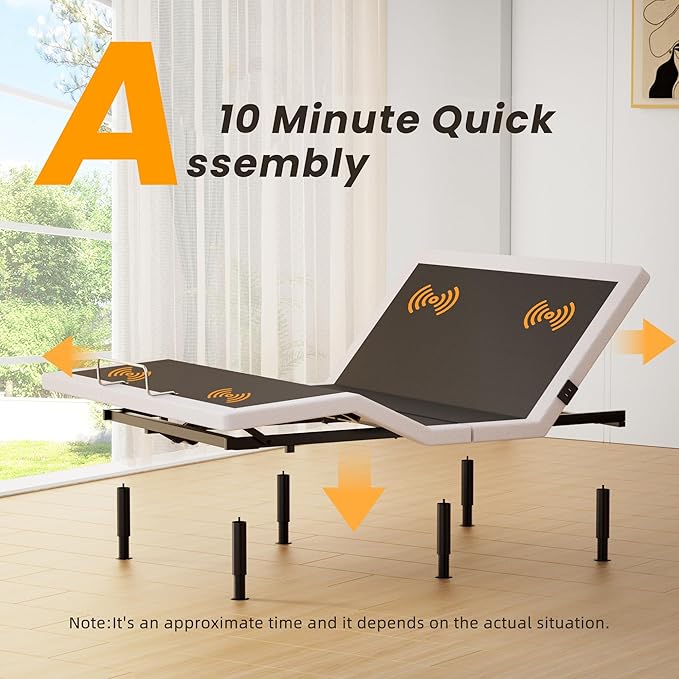 Full Adjustable Bed Frame with Massage Adjustable Bed Base with Wireless Remote USB PortsX2 Underbed Light Zero Gravity Height Adjustable Legs