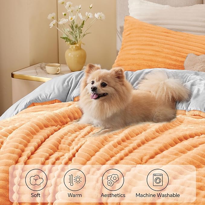 BEDELITE Fleece Full Comforter Set -Super Soft & Warm Fluffy Coral Bedding, Luxury Fuzzy Heavy Bed Set for Winter with 2 Pillow Cases
